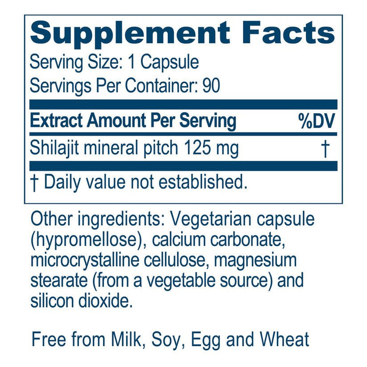 MHP Ayush Herbs Shilajeet Mumiyo capsules for endurance, longevity, and immune support, shown in a bottle with 90 caps.
