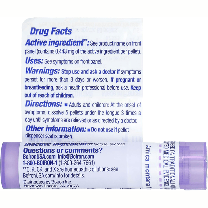 MHP Boiron Arnica Montana 1M herbal supplement in 80 pellets for muscle pain relief and natural healing.