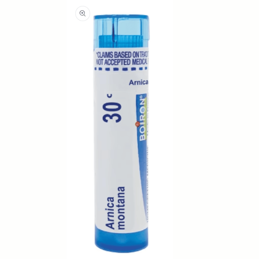 MHP Boiron Laboratories Arnica Montana 30C supplement bottle for pain relief, showing the label and packaging.
