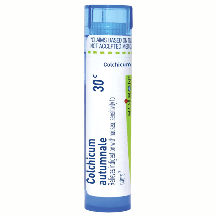 Boiron Laboratories Colchicum Autumnale 30C homeopathic pellets for pain relief, in a small container, from MHP Vitamins &amp; Supplements.