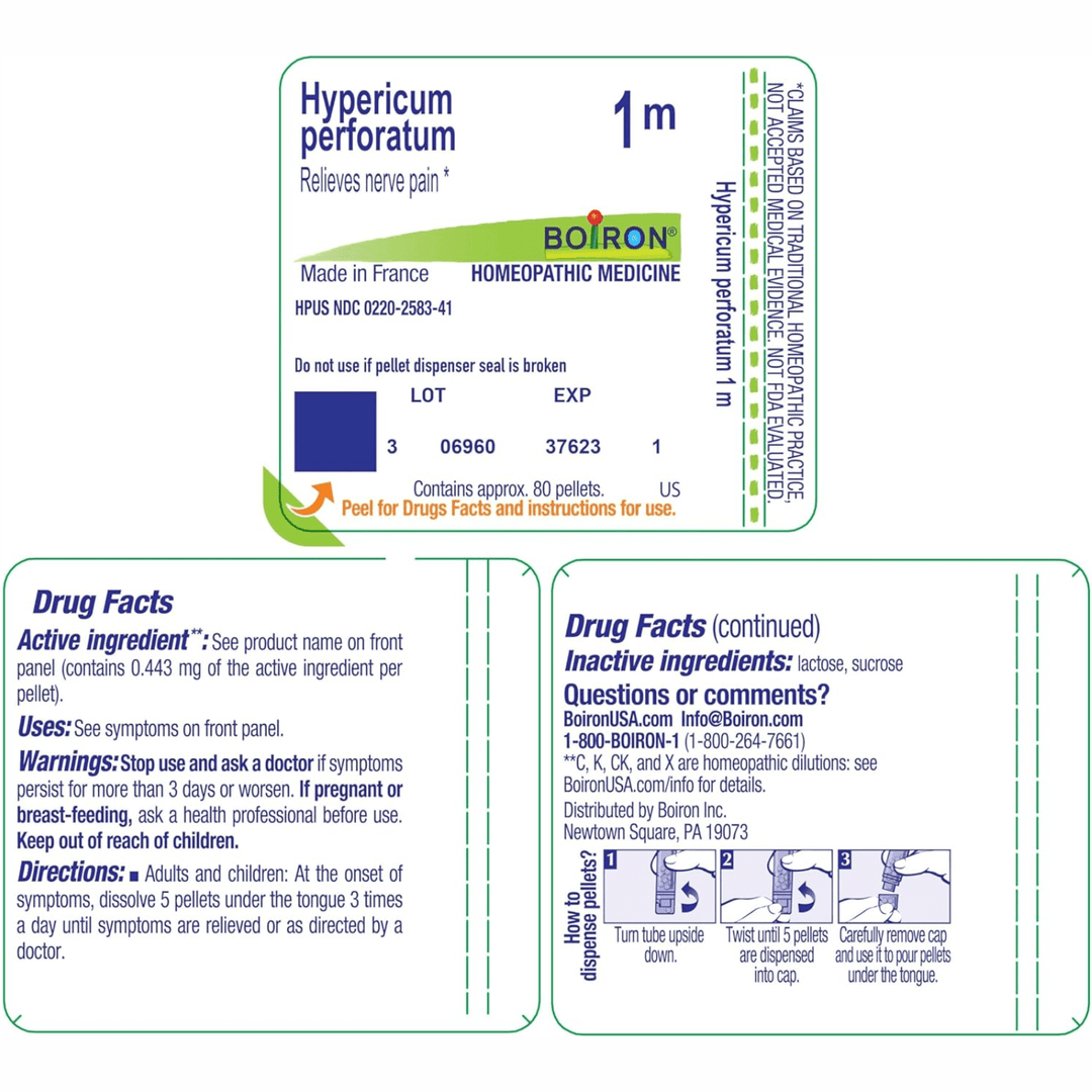 Boiron Hypericum Perforatum 1M herbal supplement pellets by MHP, 80 pellets for natural health support