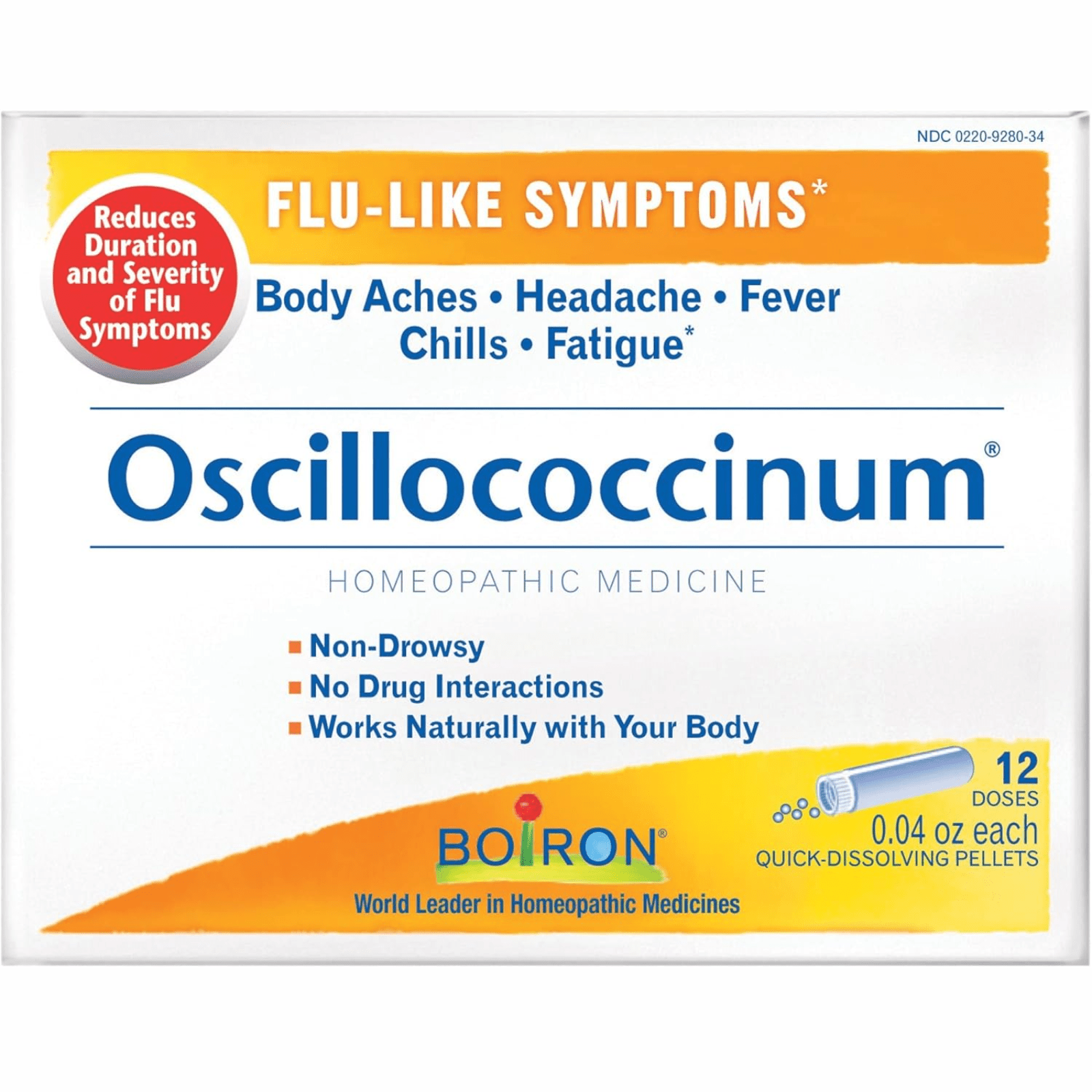 Boiron Oscillococcinum 12 doses of flu symptom relief supplement by MHP in a box with tablets