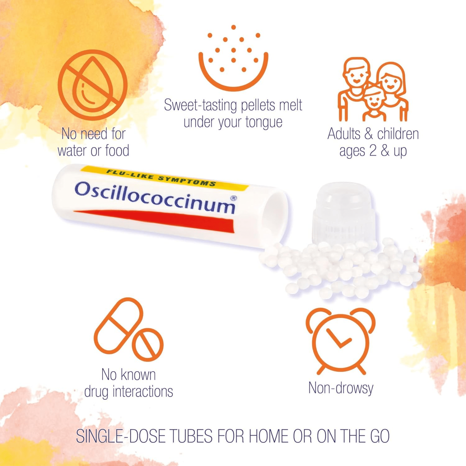 Boiron Oscillococcinum 12-dose box of vitamins and supplements for flu-like symptom relief, produced by MHP.