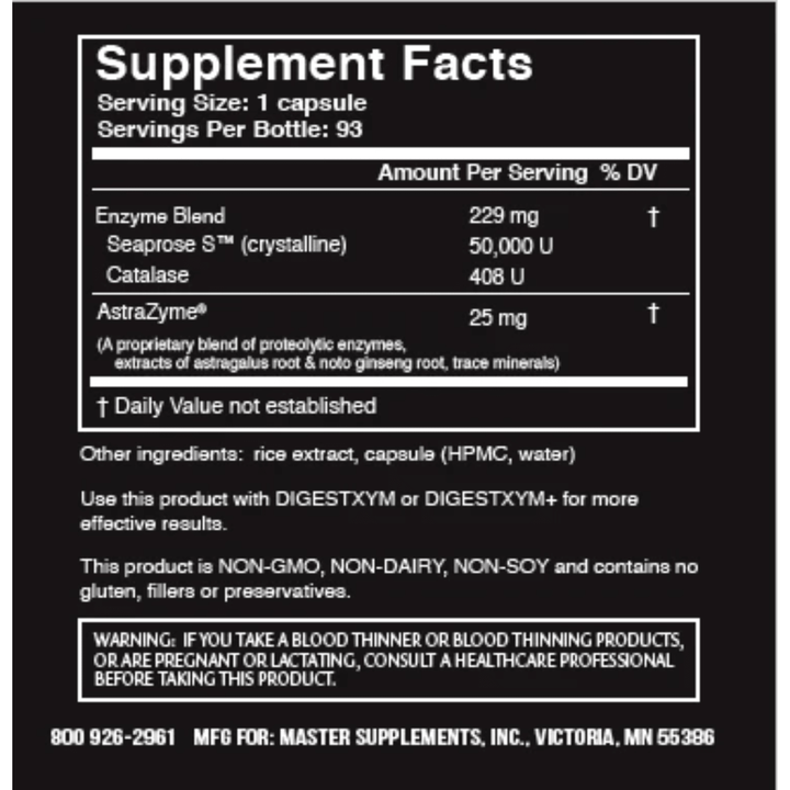 MHP Master Supplements US Enzymes Seaxym 93 capsules bottle, digestive enzyme supplement for better digestion and gut health