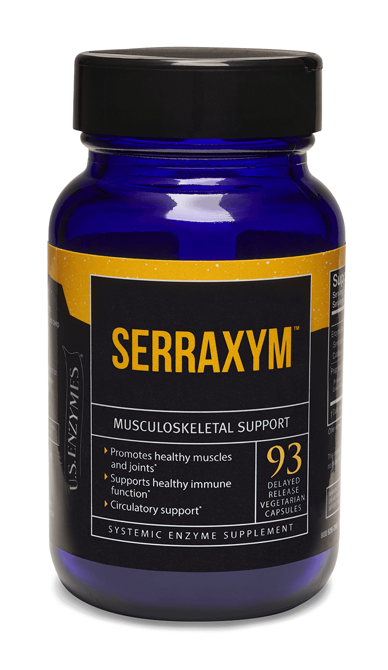 Master Supplements US Enzymes Serraxym capsules for musculoskeletal support, dietary vitamins and enzyme supplement by MHP.