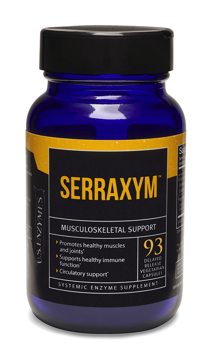 Master Supplements US Enzymes Serraxym capsules for musculoskeletal support, dietary vitamins and enzyme supplement by MHP.