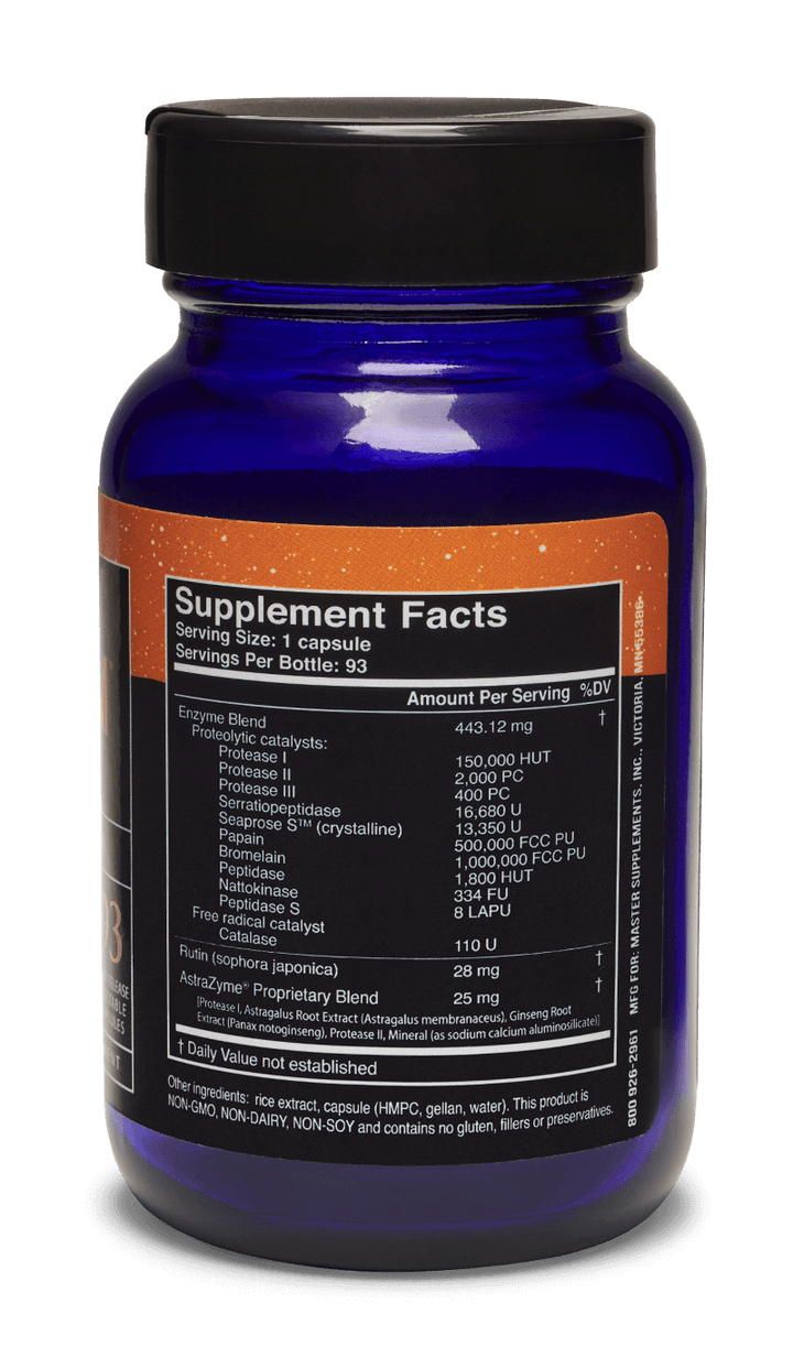 Master Supplements US Enzymes Theraxym capsules by MHP, systemic enzymes supplement in a bottle of 93 capsules.