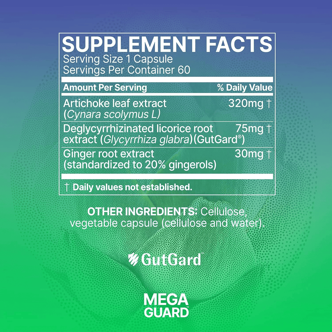 MHP Microbiome Labs MegaGuard digestive support capsules, dietary supplement for gut health, 60 capsules.