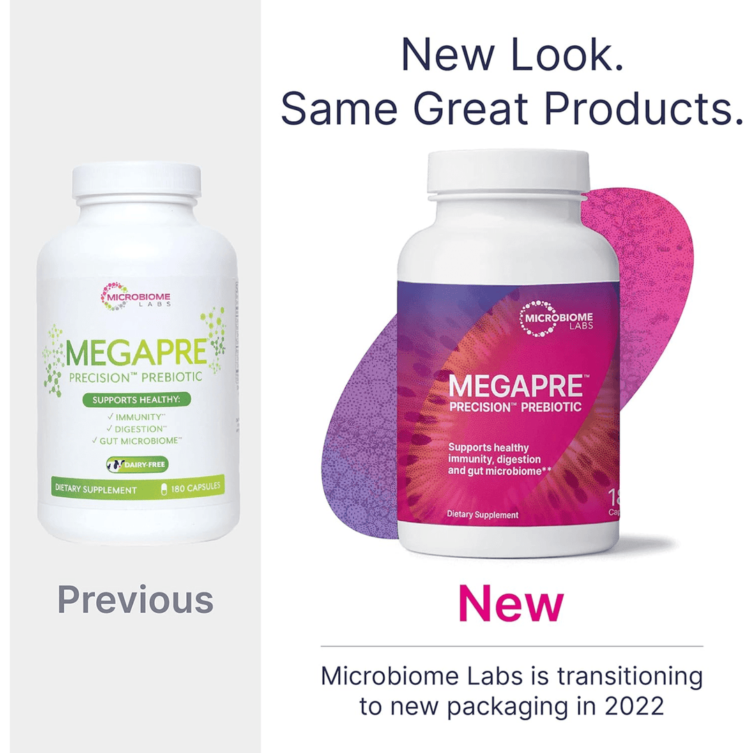 MHP Microbiome Labs MegaPre Prebiotic capsules supporting gut health, dietary supplement for digestive wellness, 180 capsules