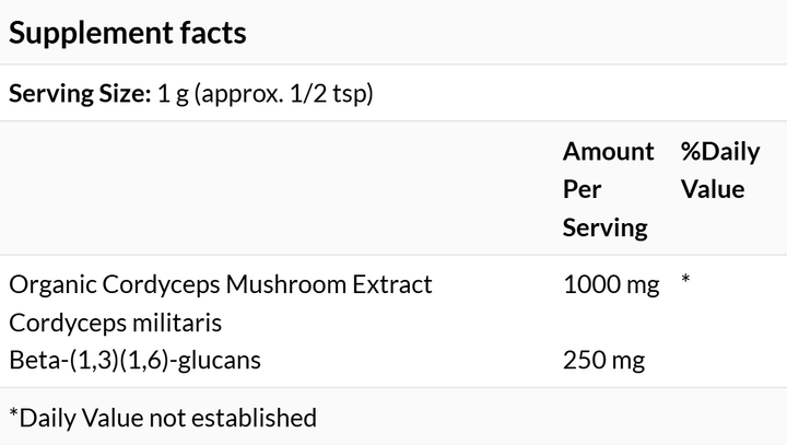 Organic MHP Real Mushrooms Cordyceps mushroom extract powder in a 60g bulk container, natural dietary supplement for energy support.