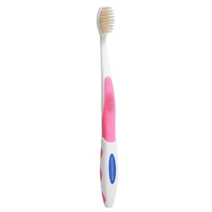 Mouthwatchers Youth Toothbrush Single Compact Size 4 for dental hygiene, featuring soft bristles and ergonomic handle for kids.