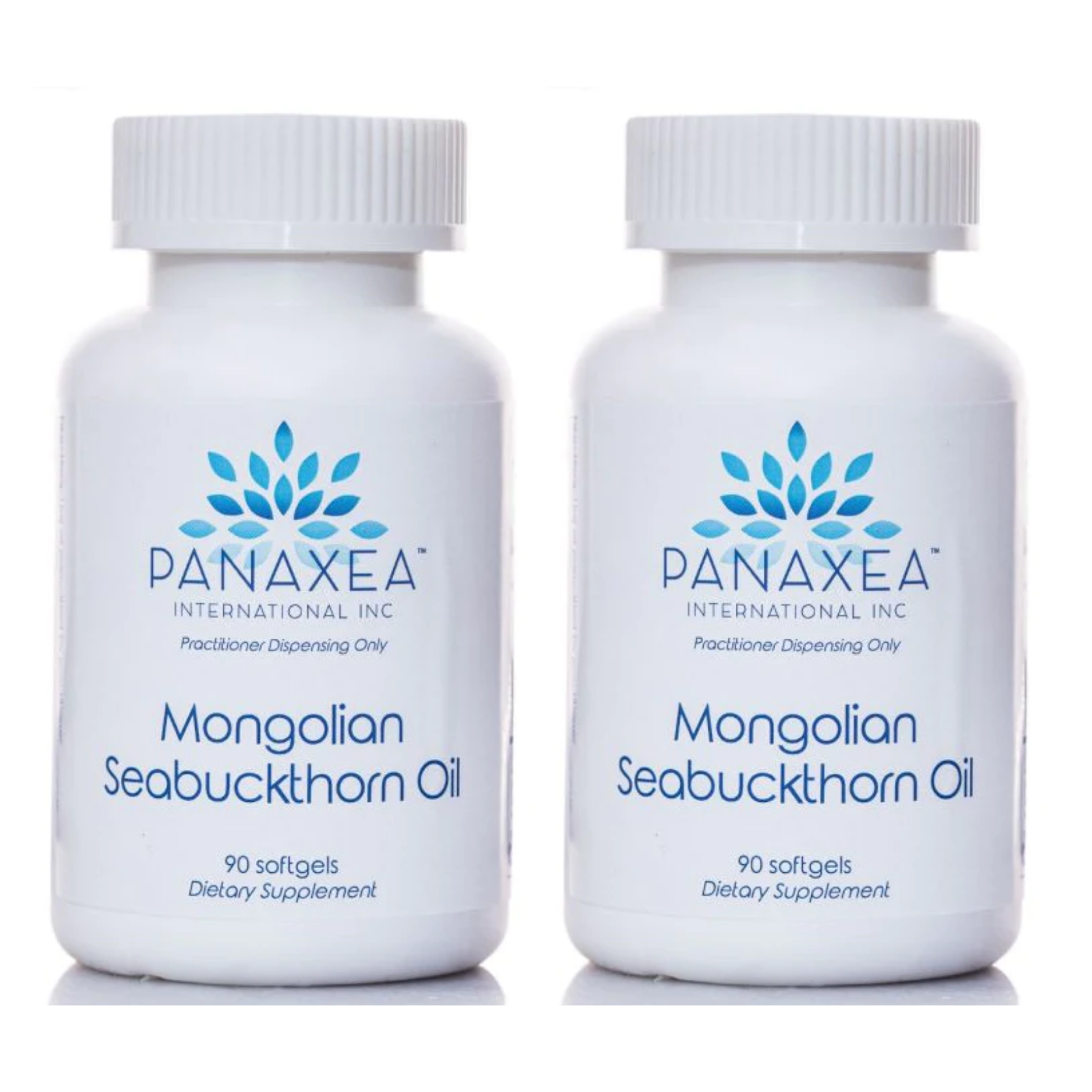 Panaxea Mongolian Seabuckthorn Oil dietary supplement in 90 vegan caps, shown in the image, with three packs.
