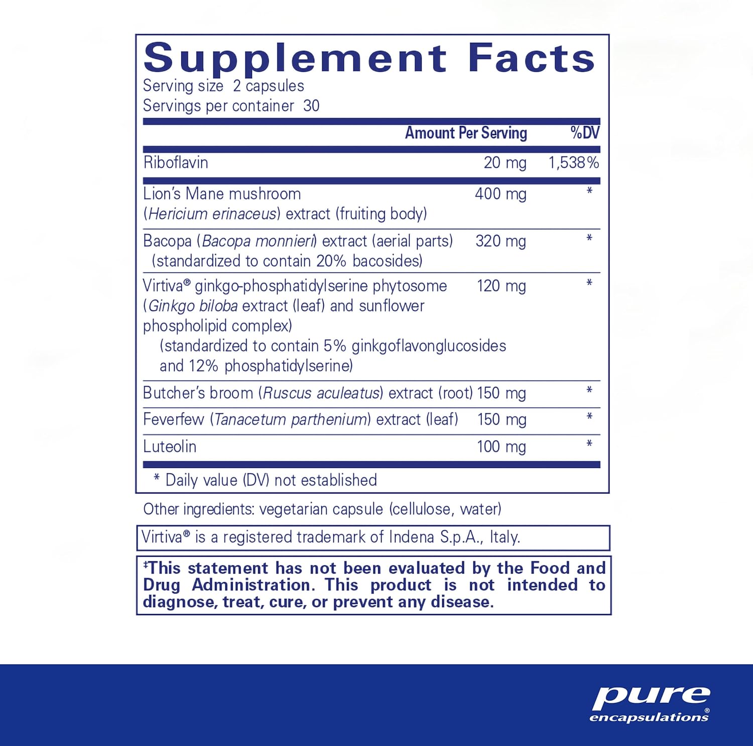 Pure Encapsulations Brain Reset Botanical Supplement for mental clarity, shown in a bottle with 60 capsules.