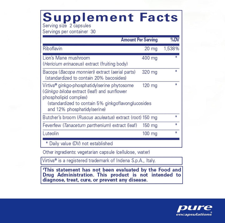 Pure Encapsulations Brain Reset Botanical Supplement for mental clarity, shown in a bottle with 60 capsules.