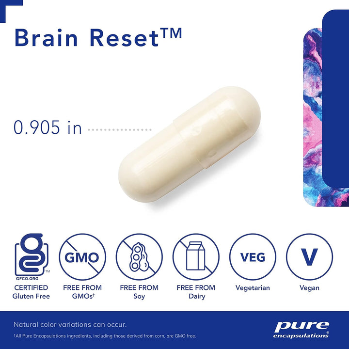 Pure Encapsulations Brain Reset botanical immune support supplement with 60 capsules for mental clarity and cognitive health.