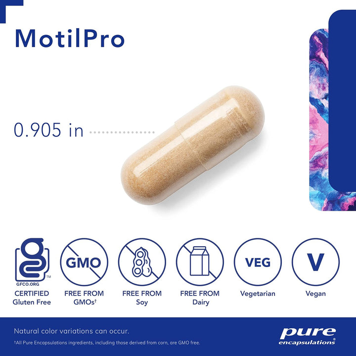 Pure Encapsulations MotilPro botanical immune support supplement bottle with 180 capsules for healthy gut motility.