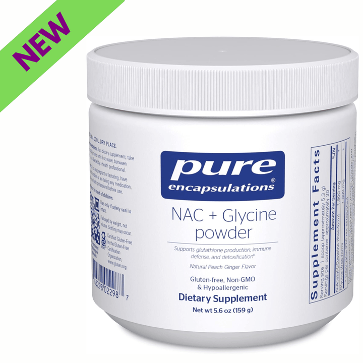 Pure Encapsulations NAC Plus Glycine powder bottle, botanical immune support supplement for detox, 5.6 oz container.