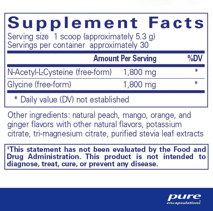 Pure Encapsulations NAC Plus Glycine Powder supplement for detox support, shown in a 5.6 oz container.