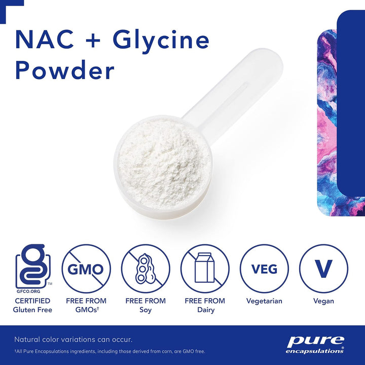 Pure Encapsulations NAC Plus Glycine Powder supplement in a jar, supporting detox and immune health, 5.6 oz.