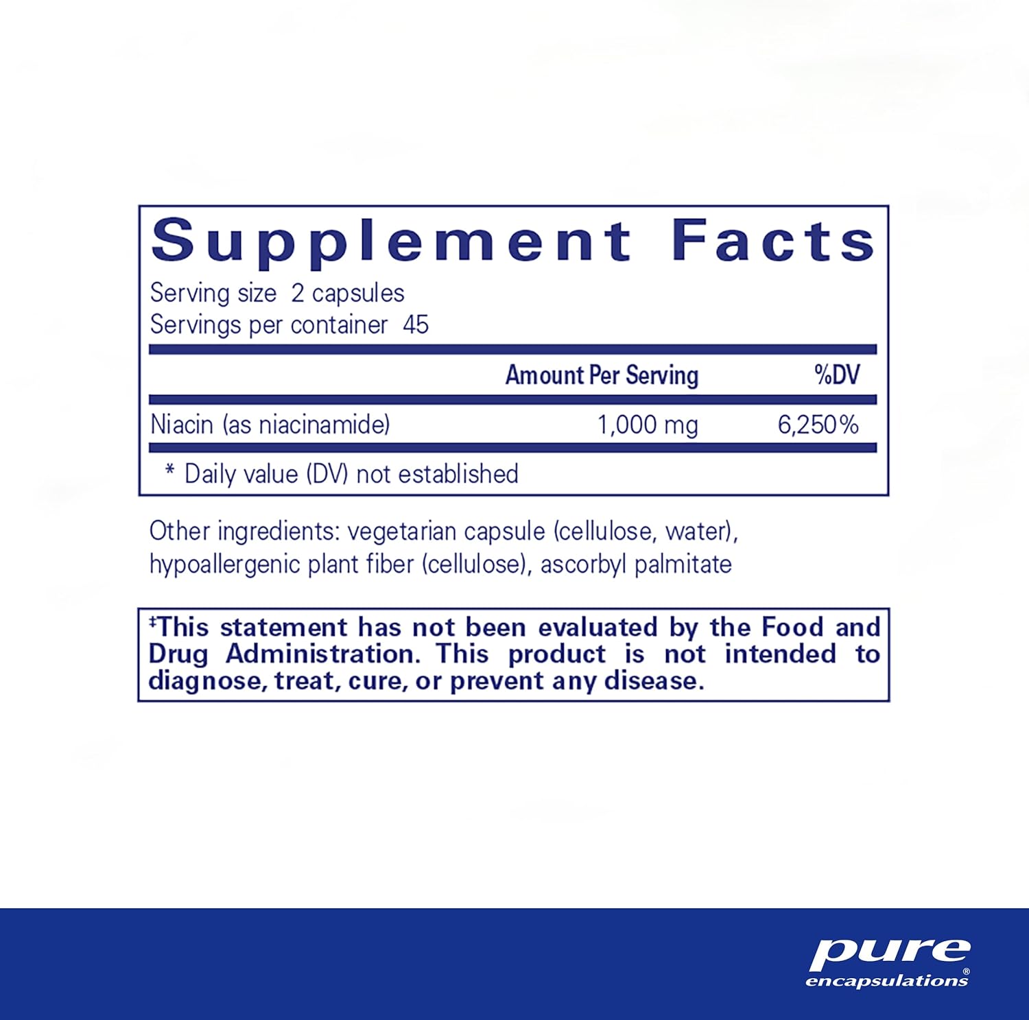 Pure Encapsulations Niacinamide capsules for energy metabolism support, part of botanical immune support supplement, 90 capsules.