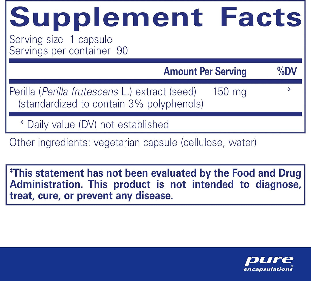 Pure Encapsulations Perilla Extract capsules for mucosal health, part of botanical immune support supplement in a bottle.