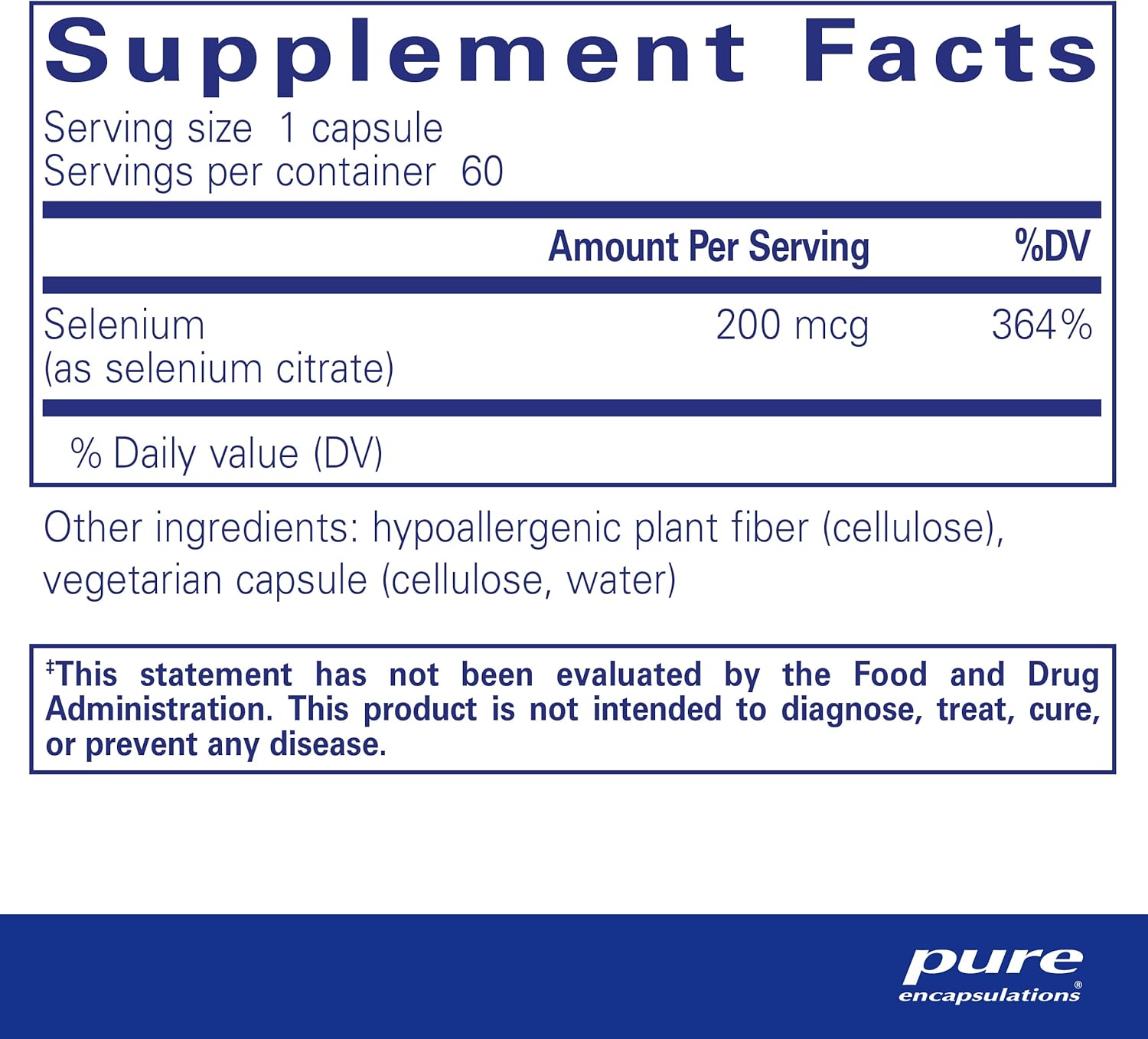 Pure Encapsulations Selenium Citrate supplement bottles showing 60 capsules for immune cellular health support.