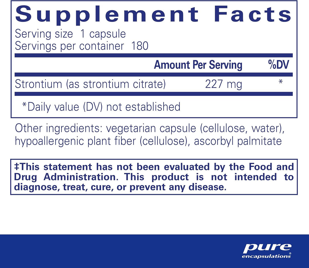 Pure Encapsulations Strontium Citrate capsules, botanical immune support supplement for bone strength, 180 capsules.