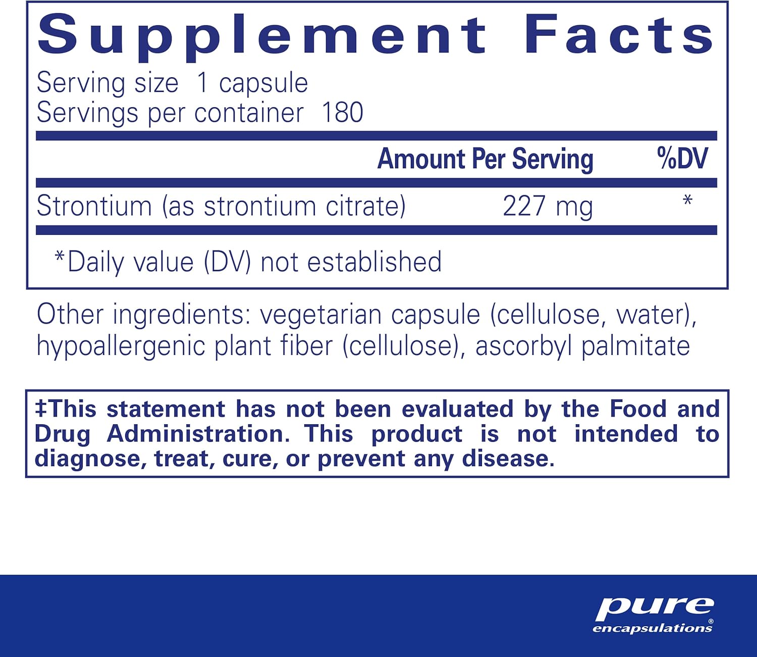 Pure Encapsulations Strontium Citrate capsules, botanical immune support supplement for bone strength, 180 capsules.