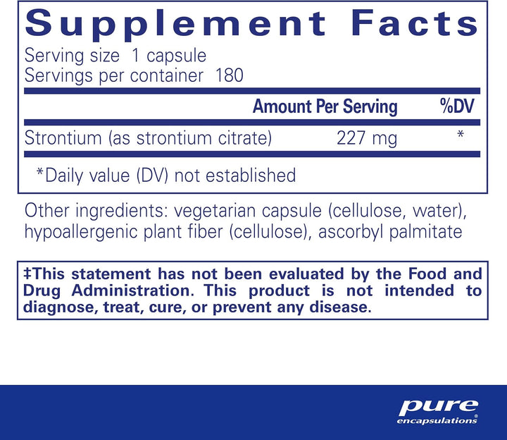 Pure Encapsulations Strontium Citrate capsules, botanical immune support supplement for bone strength, 180 capsules.