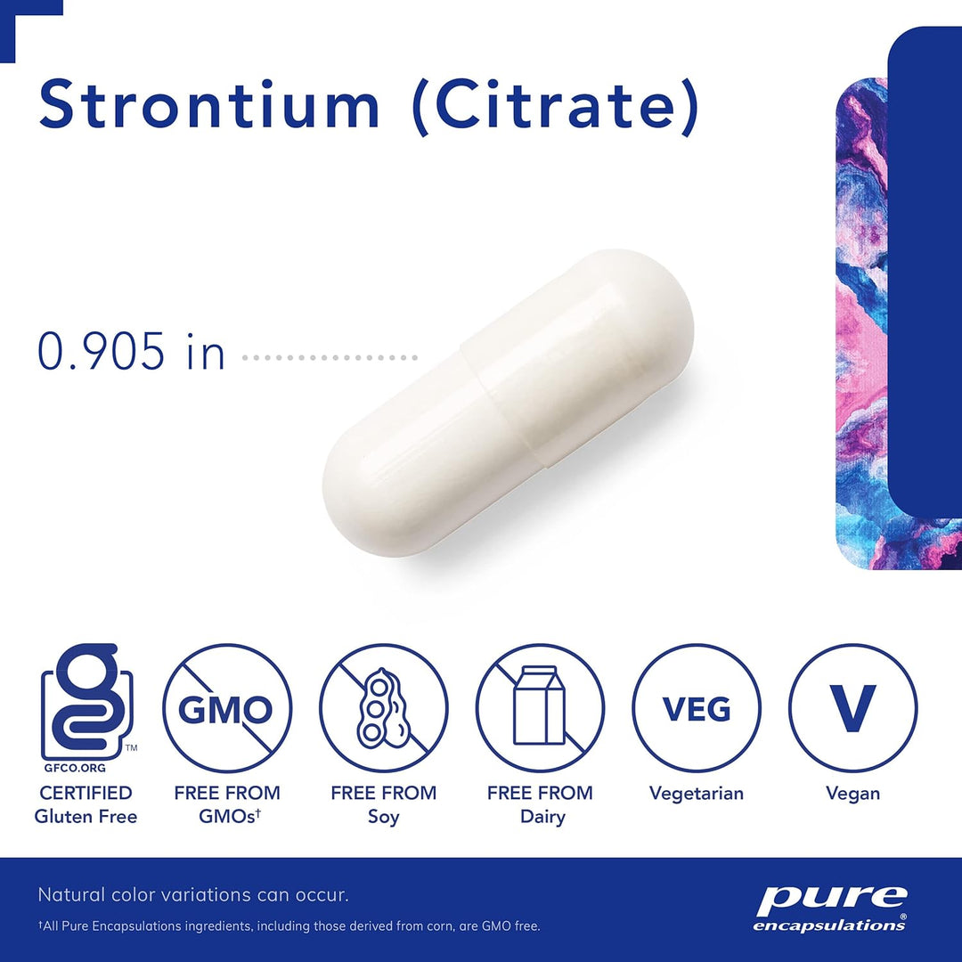 Pure Encapsulations Strontium Citrate capsules, botanical immune support supplement for bone strength health, 180 capsules.