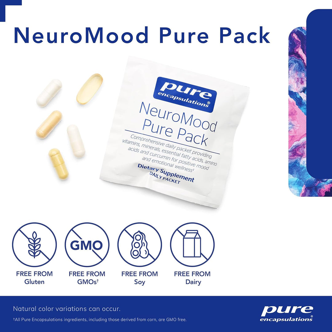 Pure Encapsulations NeuroMood Pure Pack detox support supplement for mood and brain health, shown in a box with 30 packets.