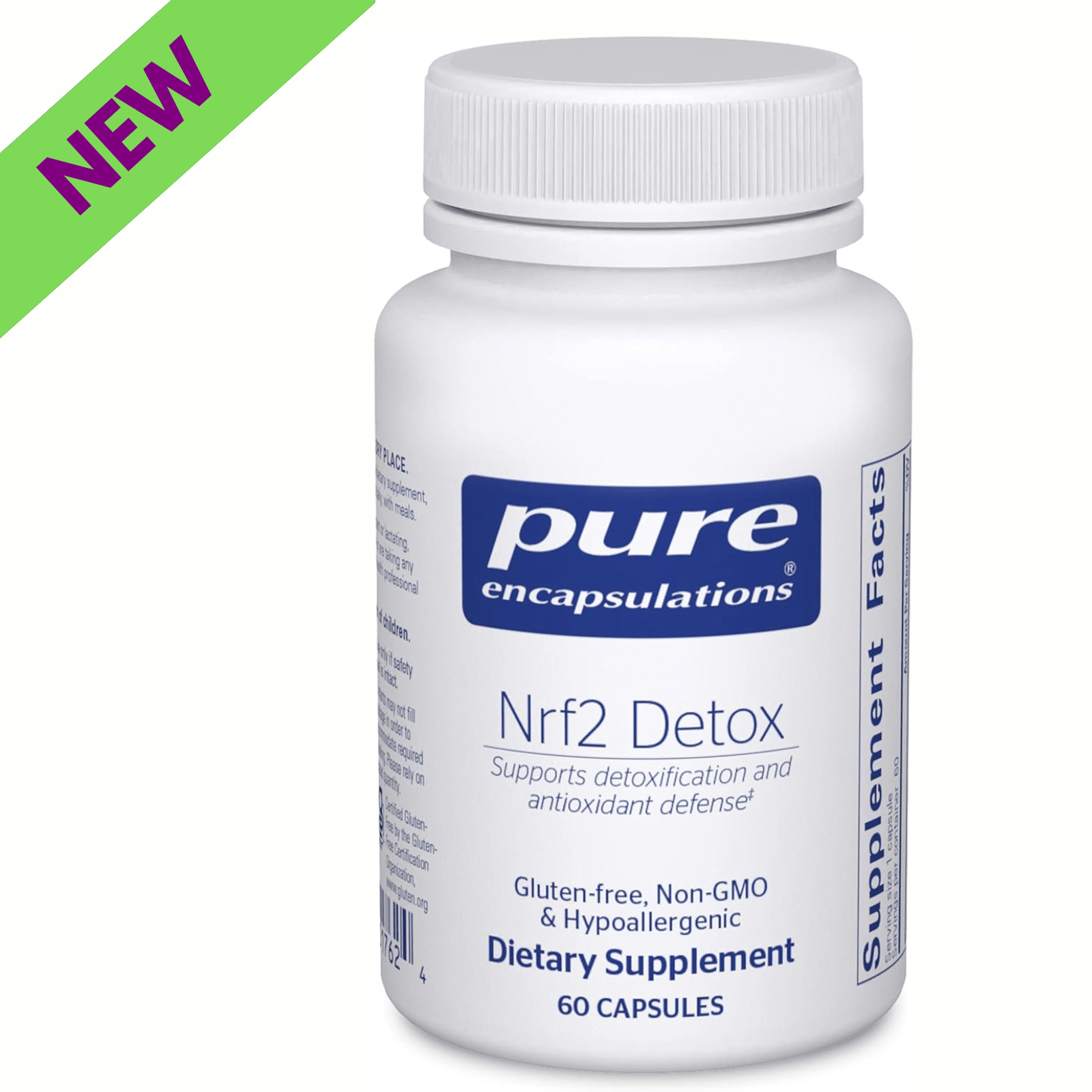 Pure Encapsulations Nrf2 Detox supplement bottle with 60 capsules supporting cellular and liver health.