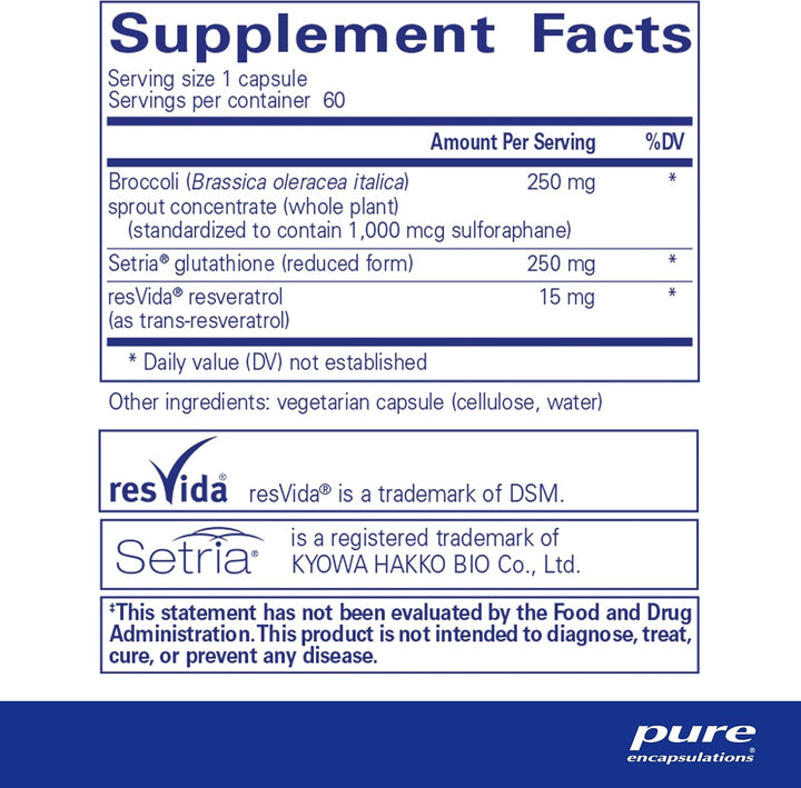 Pure Encapsulations Nrf2 Detox supplement bottles containing 60 capsules, supporting cellular and liver function.