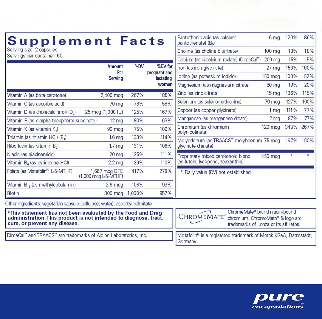 Pure Encapsulations Prenatal Nutrients detox support supplement bottles with 120 capsules for pregnancy wellness.