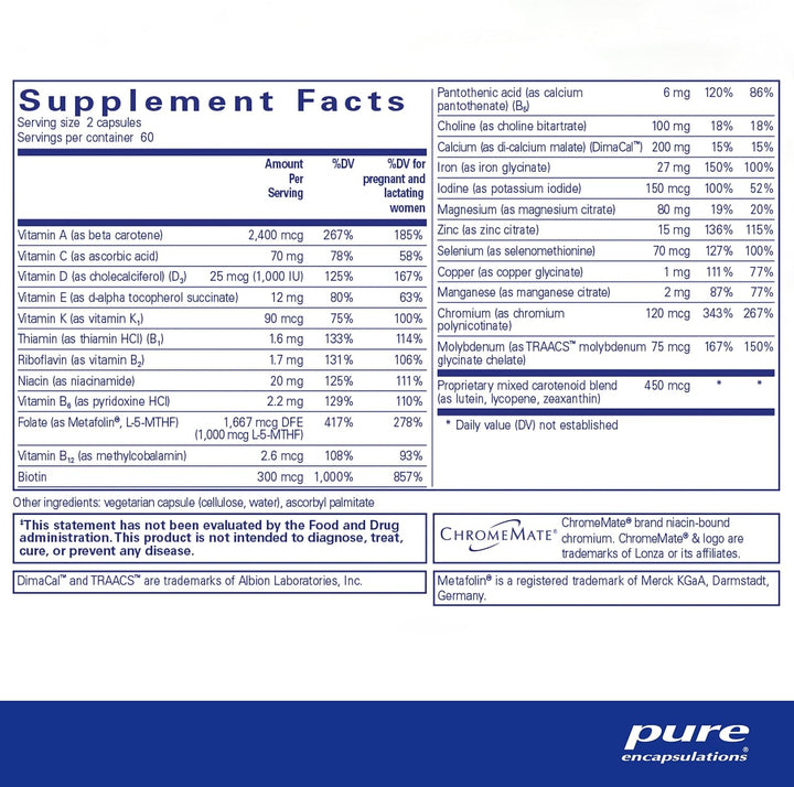 Pure Encapsulations Prenatal Nutrients detox support supplement bottles with 120 capsules for pregnancy wellness.