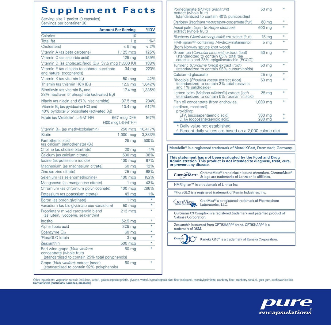 Pure Encapsulations Womens Pure Pack detox support supplement with 30 packets supporting bone, heart, and eye health.