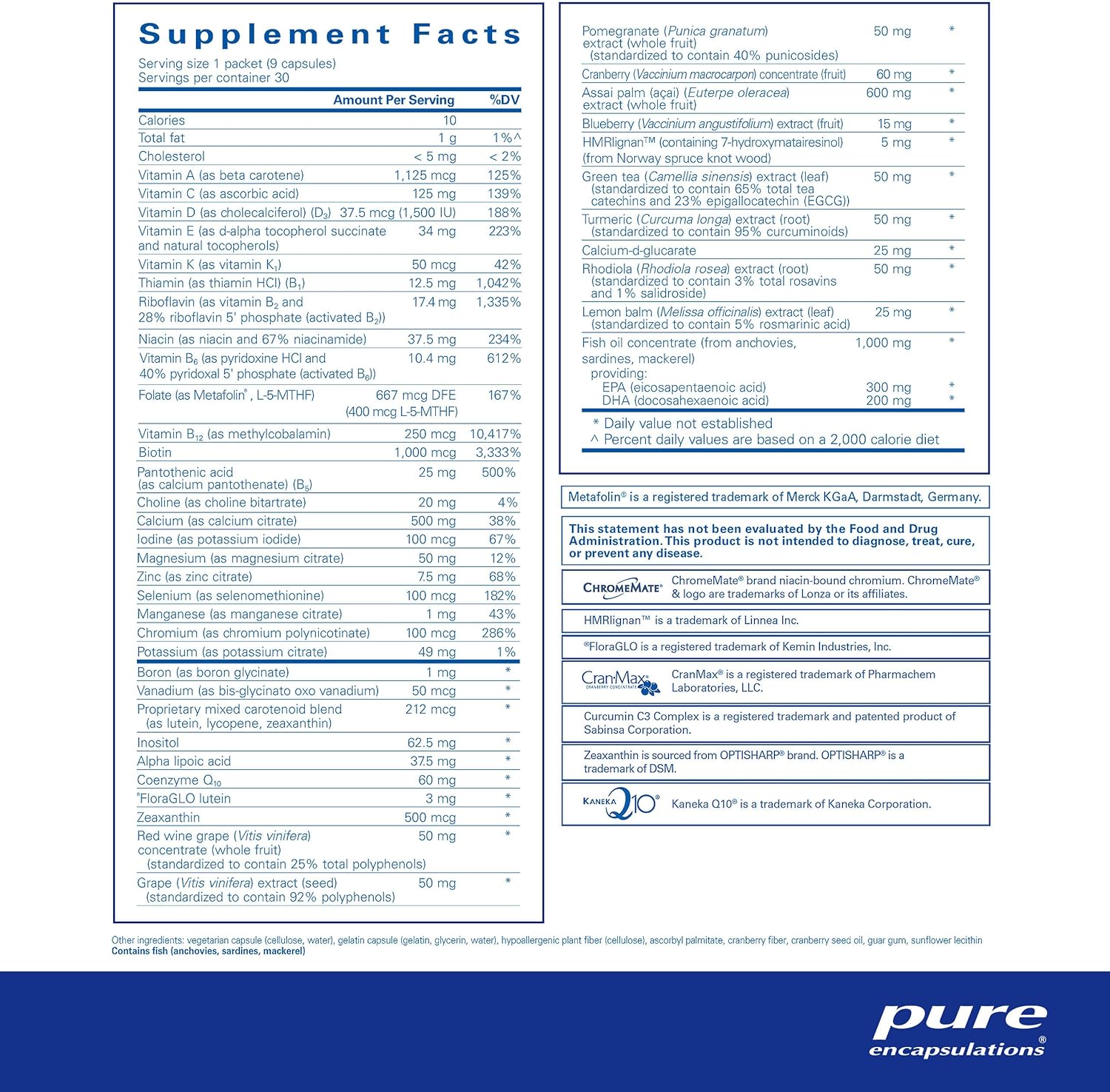 Pure Encapsulations Womens Pure Pack detox support supplement with 30 packets supporting bone, heart, and eye health.