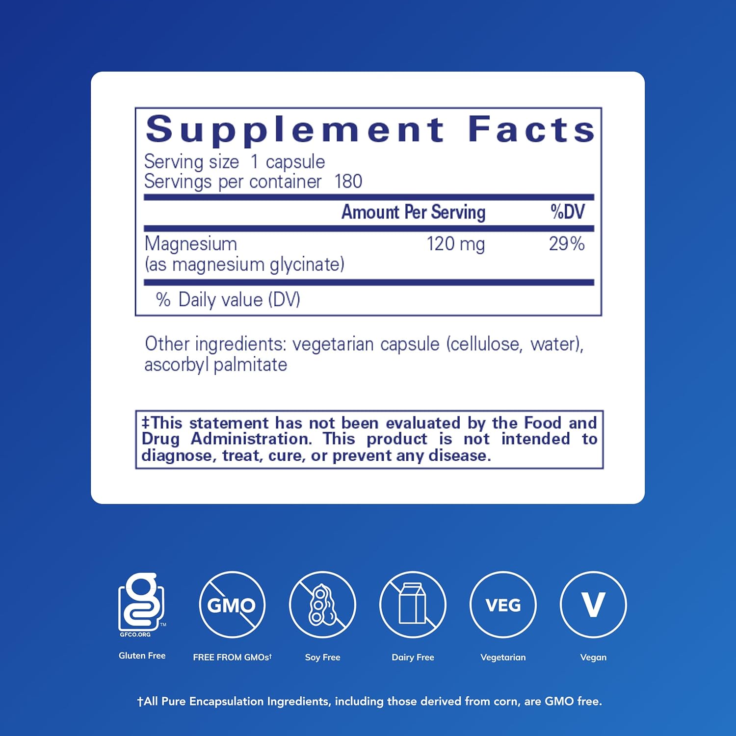 Pure Encapsulations Magnesium Glycinate dietary supplement capsules for stress relief and sleep support, 180 capsules.