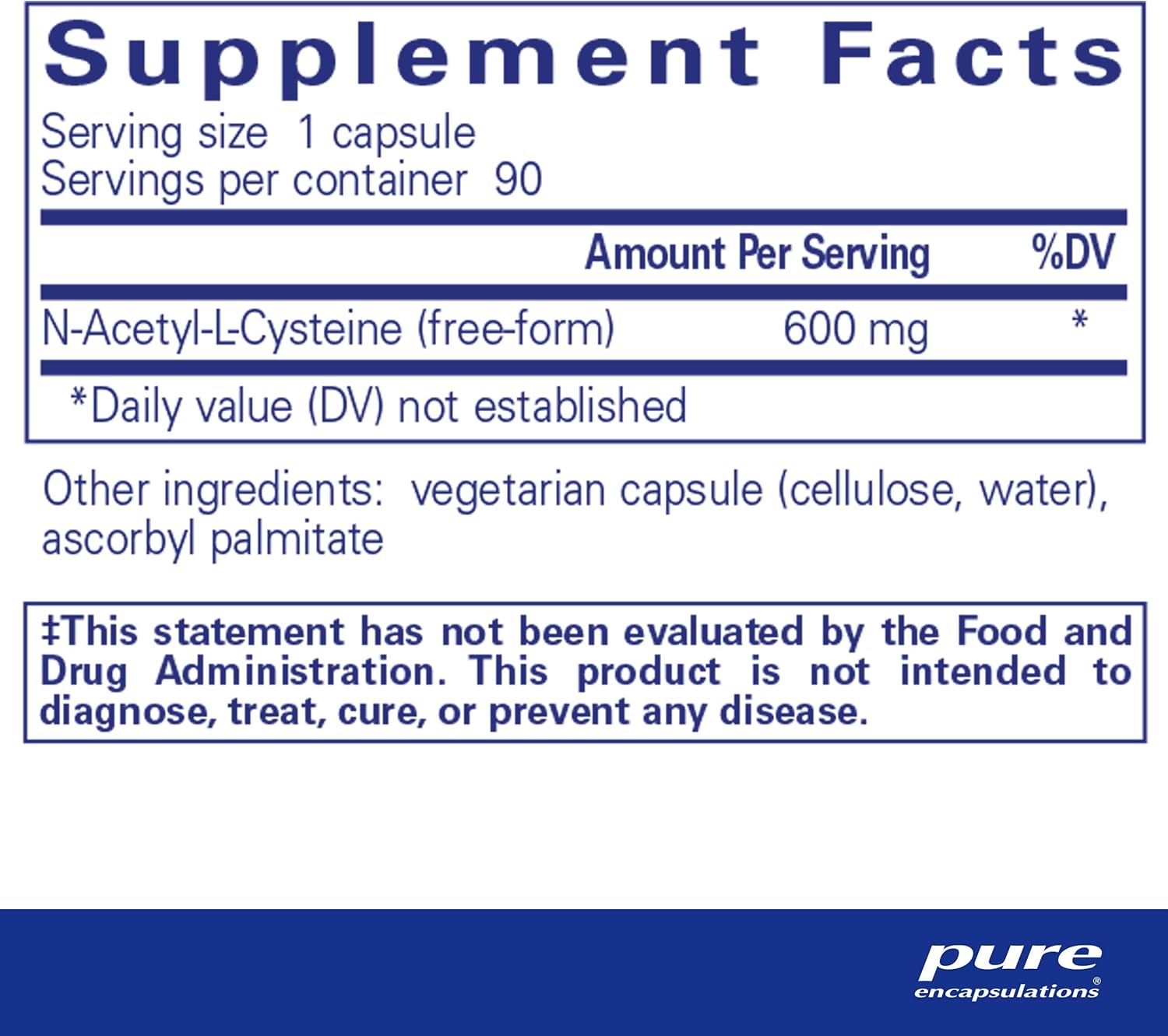 Pure Encapsulations NAC 600mg dietary supplement capsules for immune, lung, and liver antioxidant support, 90 capsules.