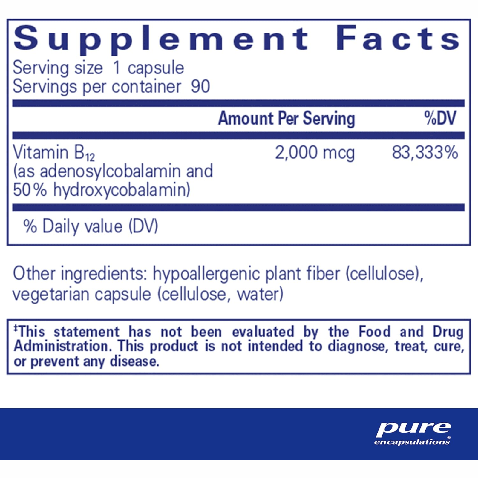 Pure Encapsulations Adenosyl Hydroxy B12 dietary supplement bottle with 90 capsules, supporting brain energy and mental clarity.