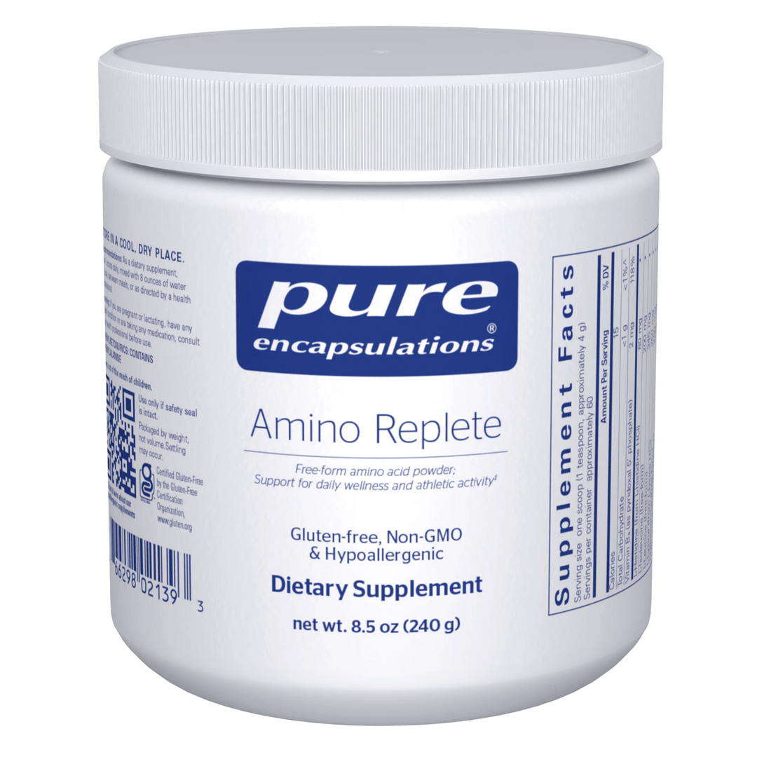 Pure Encapsulations Amino Replete dietary supplement powder supports muscle and energy, 240 grams of amino acids.