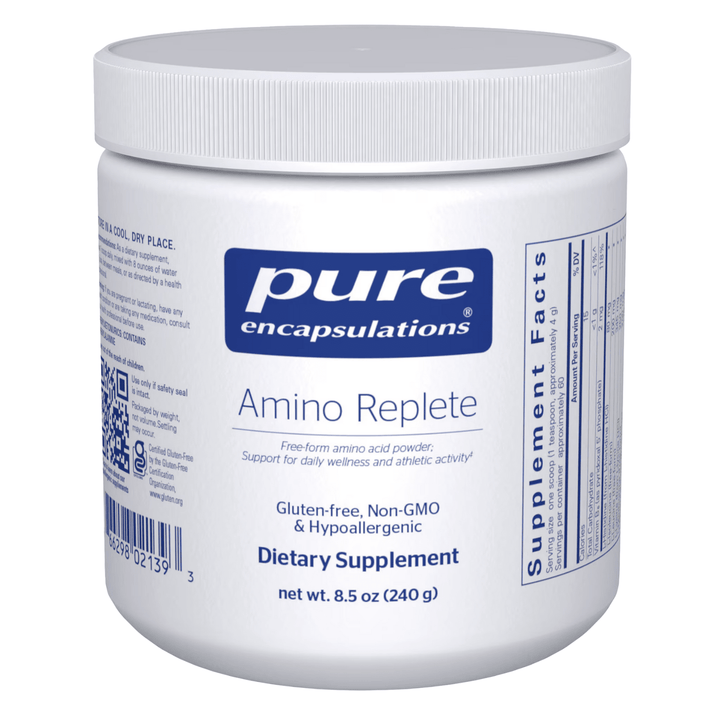 Pure Encapsulations Amino Replete dietary supplement powder supports muscle and energy, 240 grams of amino acids.