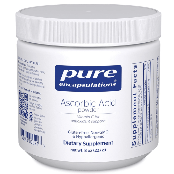 Pure Encapsulations Ascorbic Acid Powder dietary supplement in a jar, supporting immune function, 8 ounces.