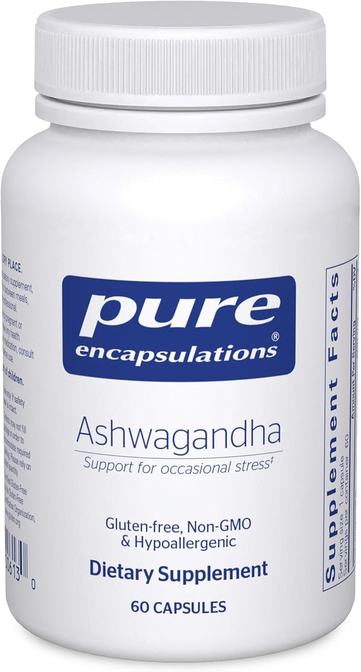 Pure Encapsulations Ashwagandha Extract dietary supplement capsules for stress relief and immune support, 60 capsules.