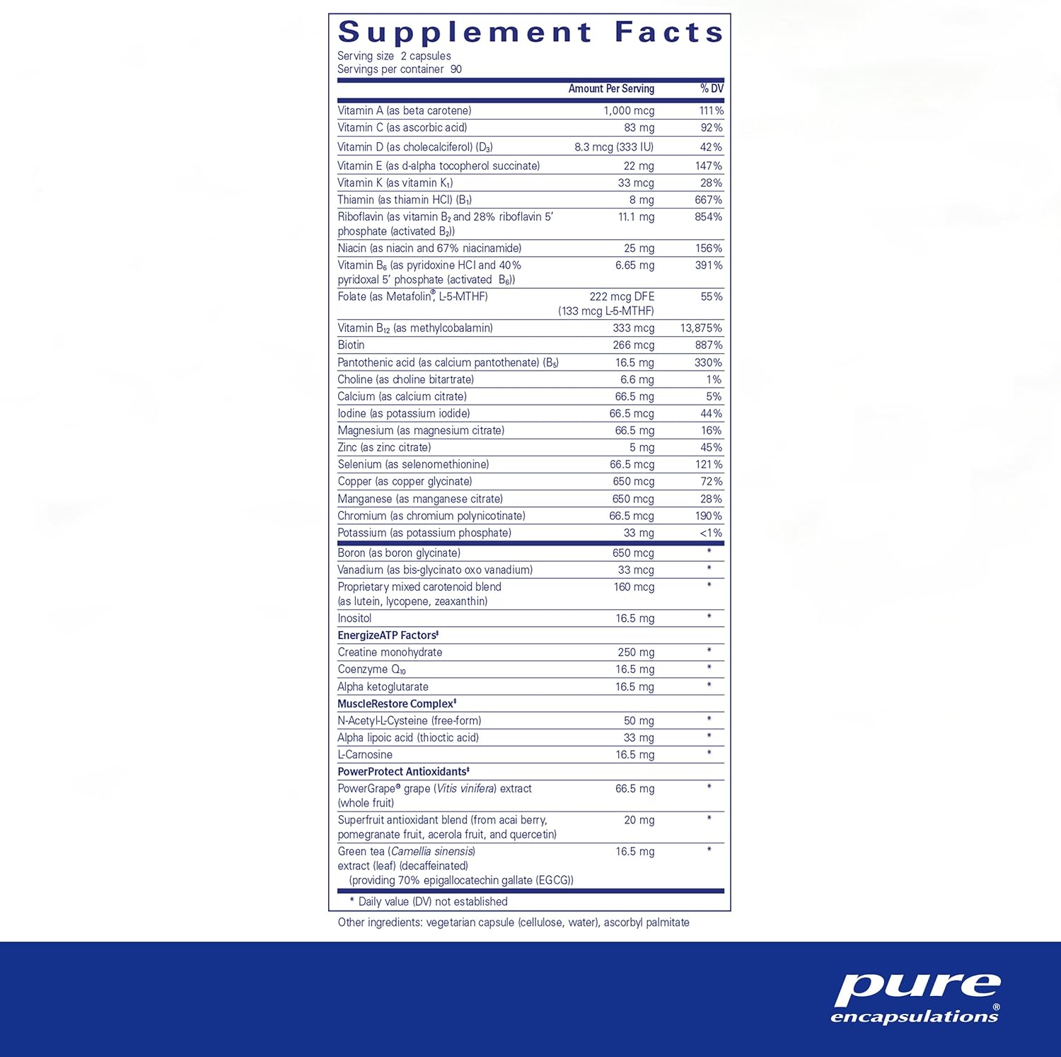 Pure Encapsulations Athletic Nutrients dietary supplement capsules for supporting exercise performance, shown in a bottle.