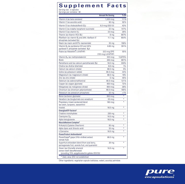 Pure Encapsulations Athletic Nutrients dietary supplement capsules designed to support exercise performance and athletic endurance.