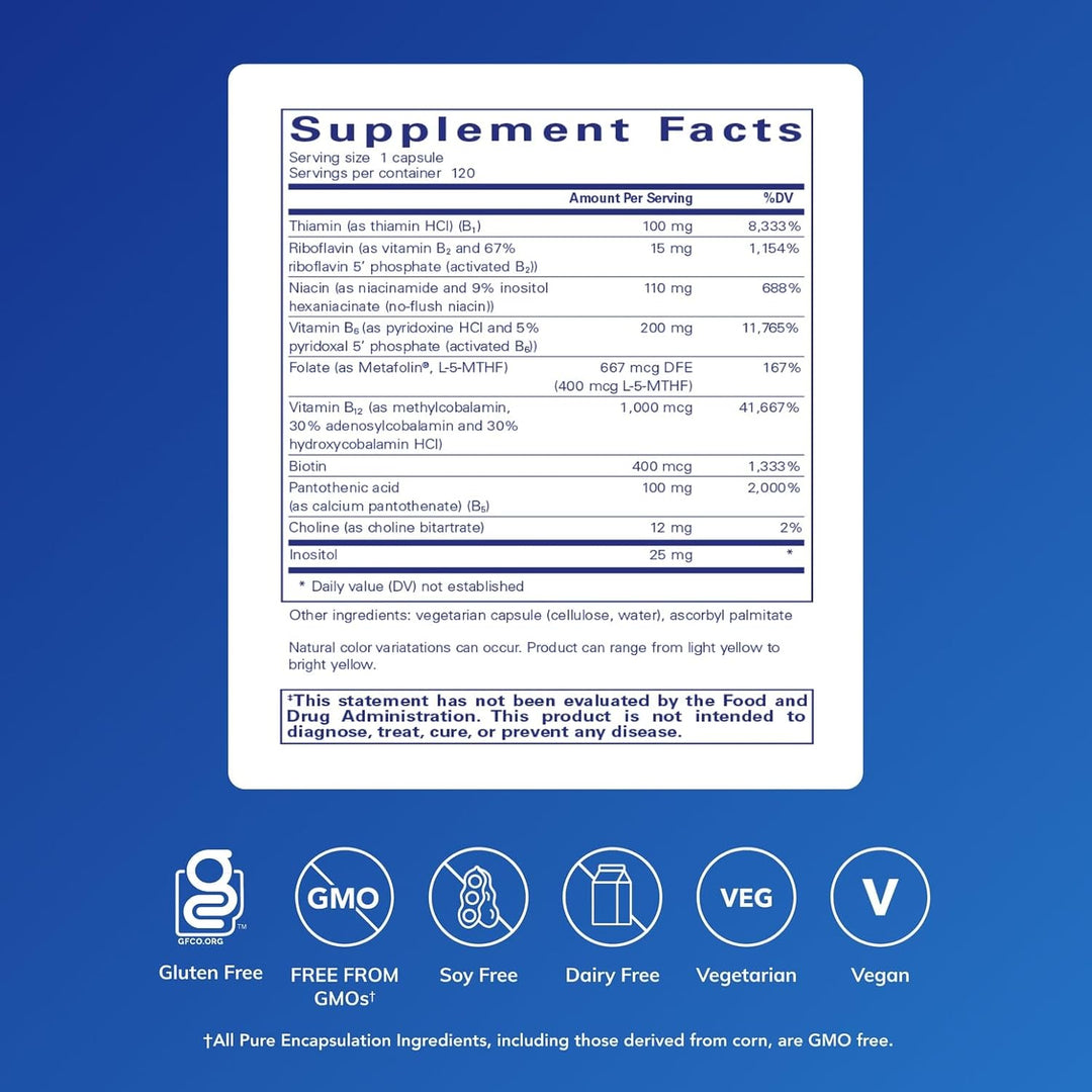 Pure Encapsulations B6 Complex dietary supplement capsules supporting brain and nerve health, 120 capsules.