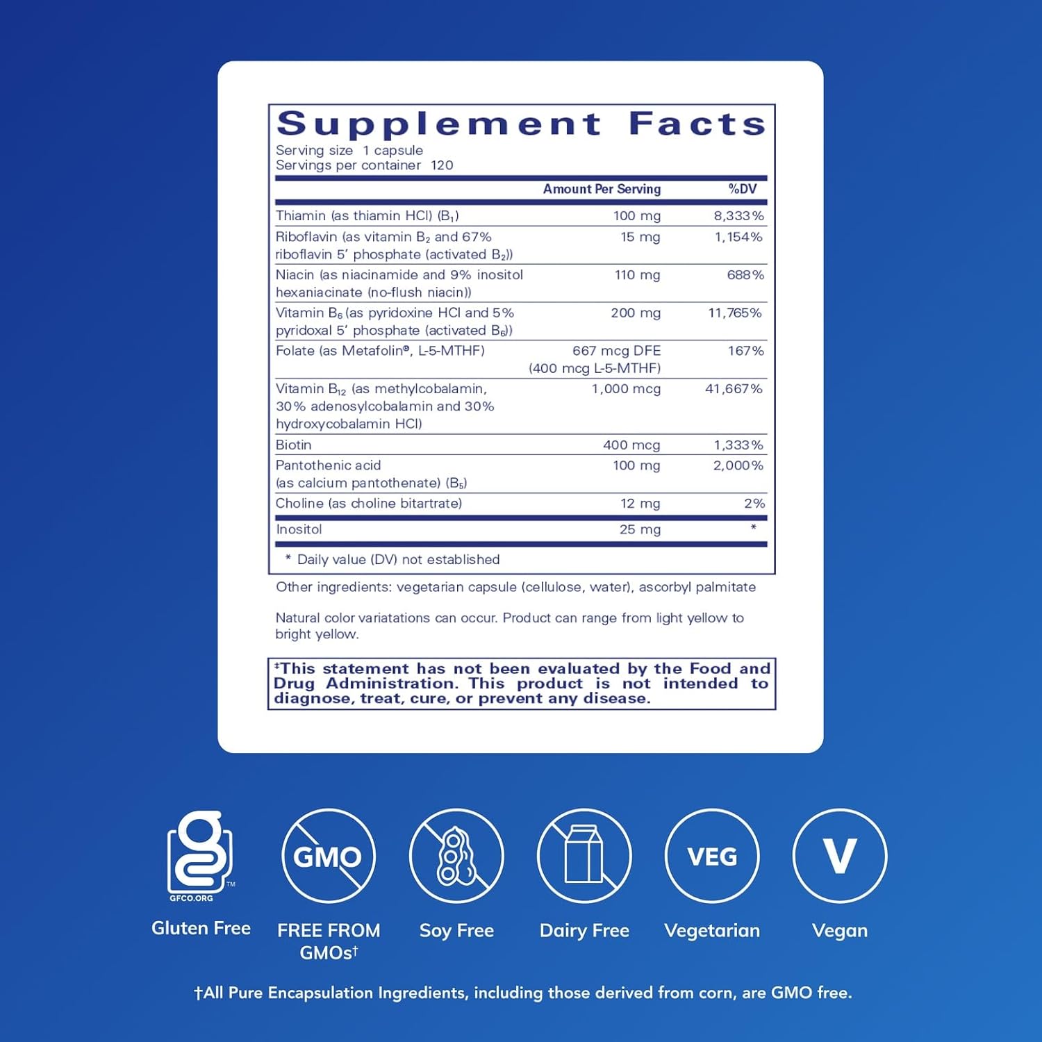 Pure Encapsulations B6 Complex dietary supplement capsules supporting brain and nerve health, 120 capsules.