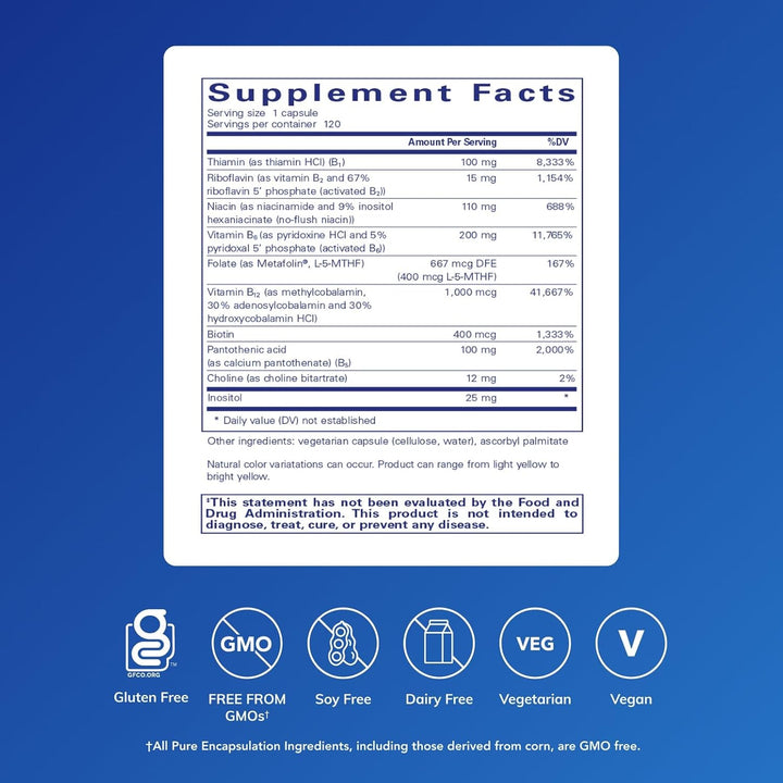 Pure Encapsulations B6 Complex dietary supplement capsules supporting brain and nerve health, 120 capsules.
