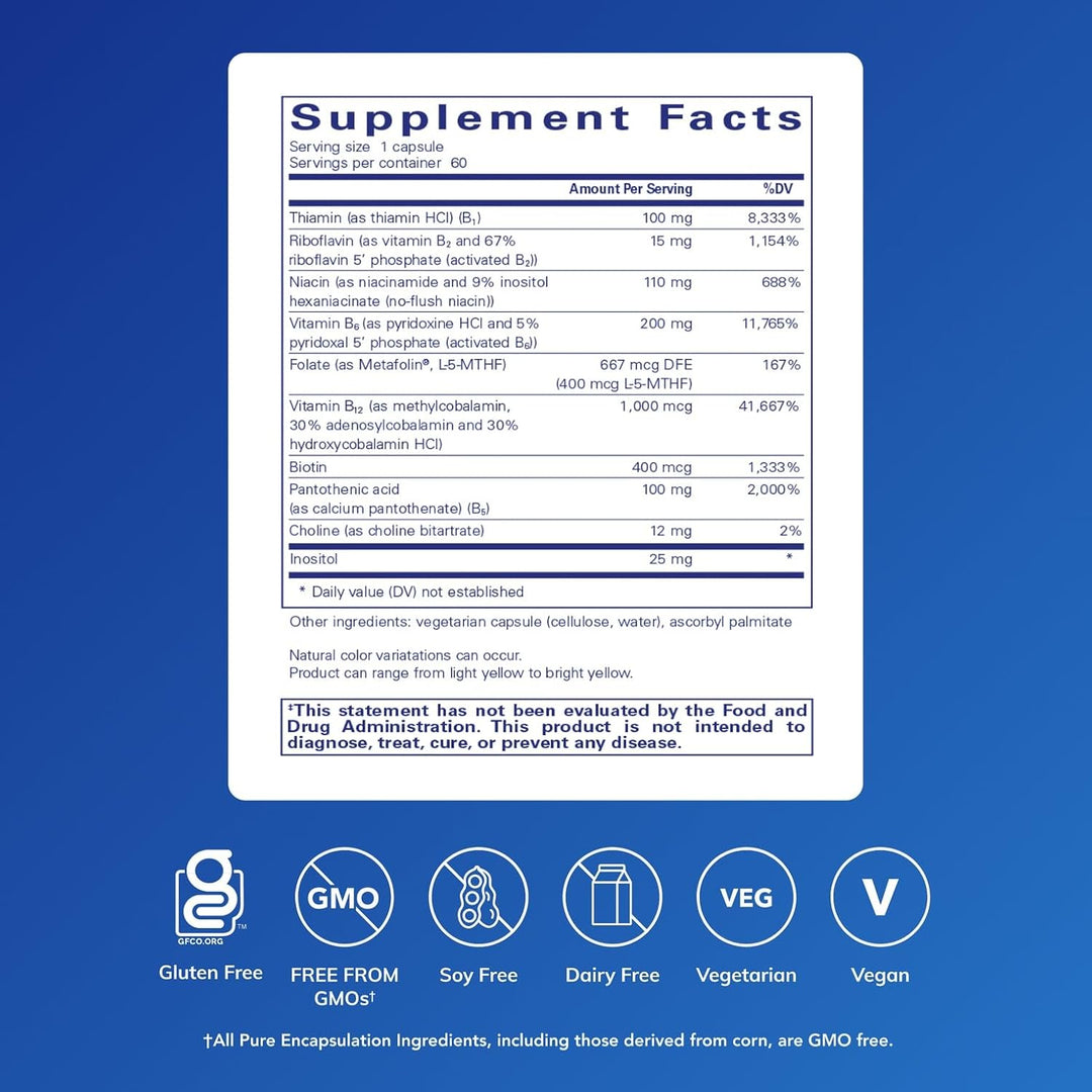 Pure Encapsulations B6 Complex dietary supplement capsules supporting brain and nerve health, 60 capsules.
